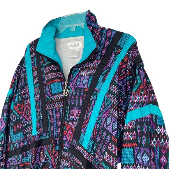 Vtg Rafael Wind Breaker Jacket FullZip Dopamine Colorful Aztec Southwest 90s XS - Picture 4 of 11